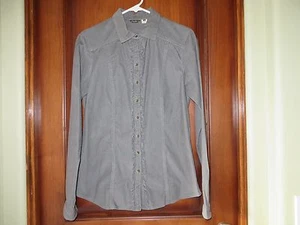 Eddie Bauer Damen Cordhemd Narrow Wail grau zarte Rüschen vorne Gr. S - Bild 1 von 8