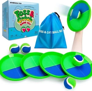 Toss & Catch Ball Game Set - 4 Paddles & 4 Sticky Balls for Kids 3-12 - Picture 1 of 7