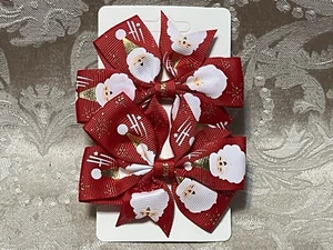 Red Santa Claus Christmas Hair Bow Clip Grosgrain Ribbon Girl Hair Barrette Set - Picture 1 of 3