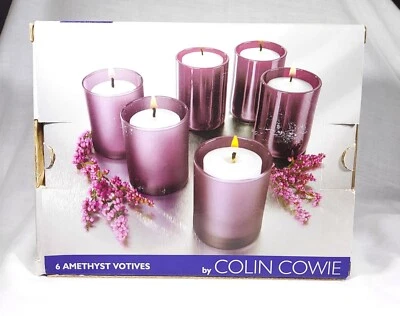 Paquete de 6 votivos de vidrio púrpura amatista decoración del hogar Colin Cowie con velas Foto 1 de 4