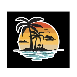 Adesivo decalcomania vinile spiaggia palme tramonto 4"x3,5" - Foto 1 di 1