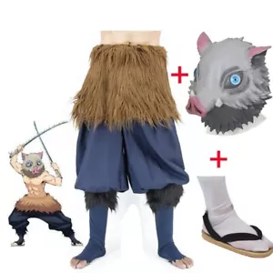 Demon Slayer Cosplay Inosuke Costume Maschera Pantaloni Tong Taglia a Scelta - Foto 1 di 22