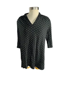 J Jill Wearever collection Tunic Top Womens Petite Medium 3/4 sleeve Black Dot - Picture 1 of 9