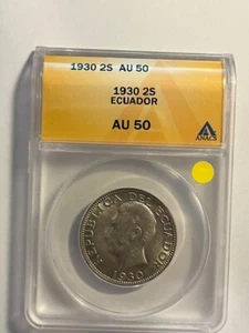 1930 Ecuador 2 Sucres/Silver/Anacs AU 50 #16025 - Picture 1 of 5