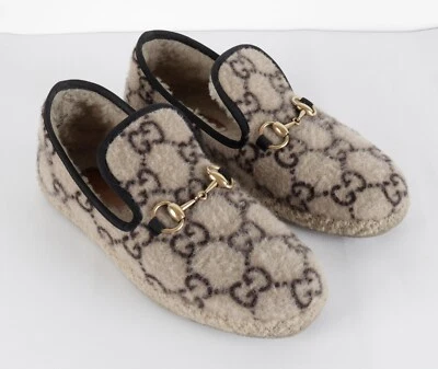 Mocasines para mujer Gucci Horsebit GG monograma lana beige negro talla 38 Foto 1 de 4