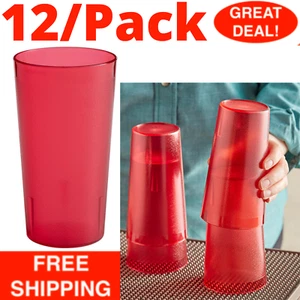 (Set of 12) 16 oz. Red Round Pebbled Plastic Restaurant Drinking Cup Tumbler - Picture 1 of 12