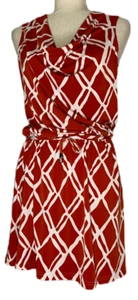 ELLEN TRACY Women's Orange/White Sleeveless Dress w/Gathered Waist - Size 2 - Picture 1 of 10
