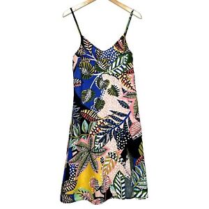 Cynthia Rowley 100% Linen Colorful Tropical Leaf Print A-Line Midi Dress Sz 8