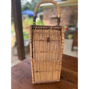 Vintage Handcrafted Philippine Bamboo Wine Bottle Carrier Tote With Handle - Picture 1 of 7