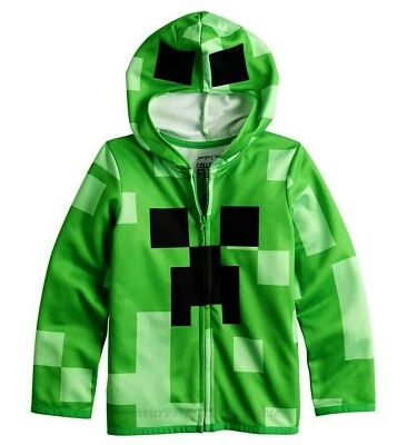 Minecraft Talla 4-12 Sudadera con Capucha Chaqueta Niños Disfraz Creeper Halloween Cremallera Frontal Máscara Foto 1 de 2