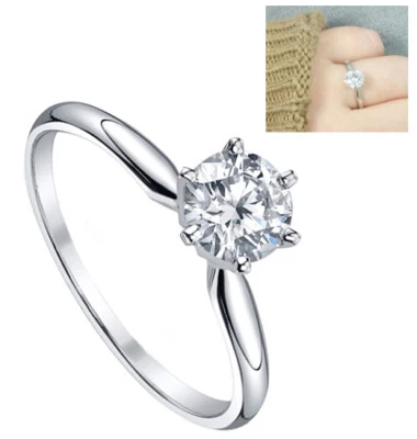 固体 925 纯银单颗结婚戒指 1.25 克拉立方氧化锆石新品 — 第 1/4 张图片