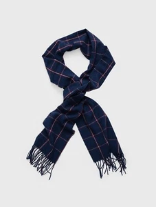 BNWT Gant Windowpane  Wool Scarf Evening Blue Guaranteed Original - Picture 1 of 10