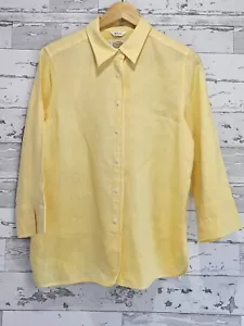 Talbots Vintage Irish Linen Button Up 3/4 SleeveTunic Shirt 12 Yellow Classic - Picture 1 of 7