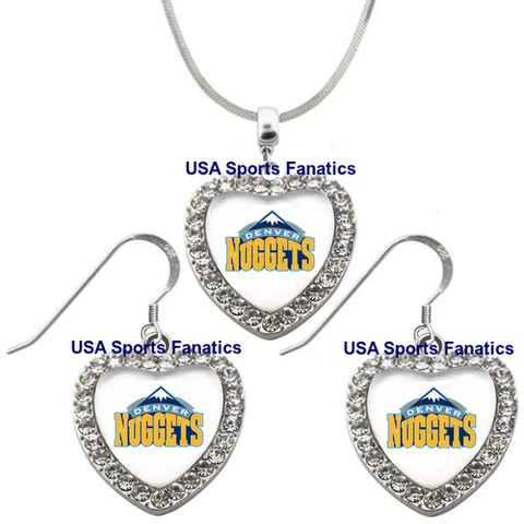 Denver Nuggets 925 Necklace or Earrings or Set Team Heart With Rhinestones Cover