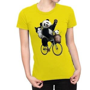 1Tee Damen T-Shirt Pandas und Katze Fahrrad fahren - Bild 1 von 25