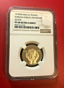 1979FM MALTA POUND FOREIGN FORCES DEPARTURE SILVER NGC PF 68 ULTRA CAMEO - Picture 1 of 2