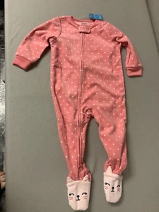 Carter Footed Fleece Pink Jumpsuit With White Polka Dots One Piece Outfit - Picture 1 of 4