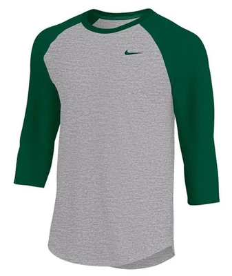 Nike Dri-FIT Camiseta Para Hombres Grande Gris Verde Manga 3/4 Raglán Béisbol Atlético Foto 1 de 4