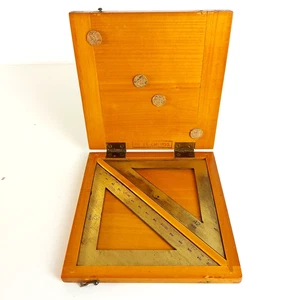 Vintage 1950 Messing Kartenmaßstab Dreiecke im Holzkoffer, 1:25000, Vermessungsentwurf - Bild 1 von 10