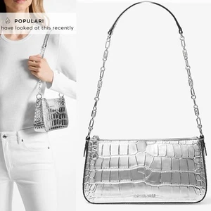 Pochette Michael Kors Empire nuova con etichette in pelle di coccodrillo metallizzato goffrata catena maglia - Foto 1 di 6