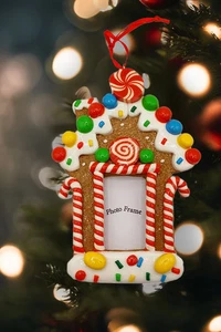 Christmas Ornament - Glossy Gingerbread Gingerbread House Frame. Wizardi Fest... - Picture 1 of 2