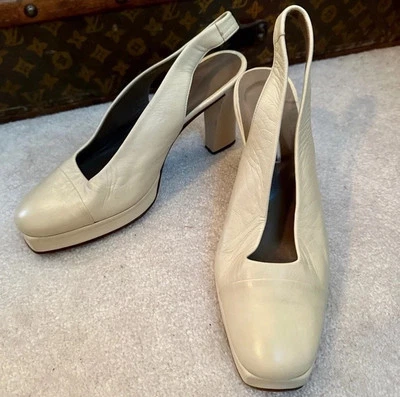 ZAPATOS TACONES PLATAFORMA CUERO CREMA FAUSTO SANTINI VINTAGE AÑOS 90 38 USADOS EN EXCELENTE ESTADO Foto 1 de 4