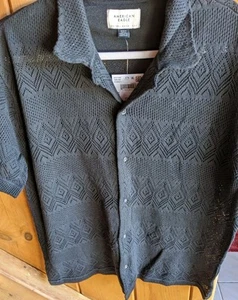 American Eagle Outfitters Men's Button Up Collar Black Knit Shirt (M) NWT - Picture 1 of 7