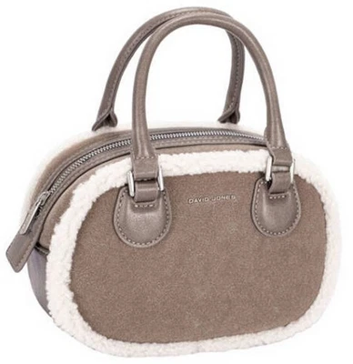 David Jones Womens Faux Shearling Grab Bag - Fungi Brown - Image 1 of 2