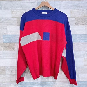 NILS Suecia Vintage Años 90 Lana Bloque de Color Ski Lodge Suéter Rojo Azul Para Hombres XL - Imagen 1 de 6