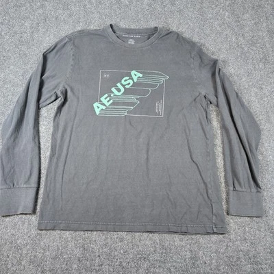 American Eagle Shirt Men Medium Gray Long Sleeve T-Shirt AE USA Graphic Casual - Image 1 of 4