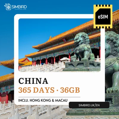 [eSim] China/HK/MO 5G data Only Prepaid SIM (365 day, 36 GB) rechargeable - Image 1 of 4
