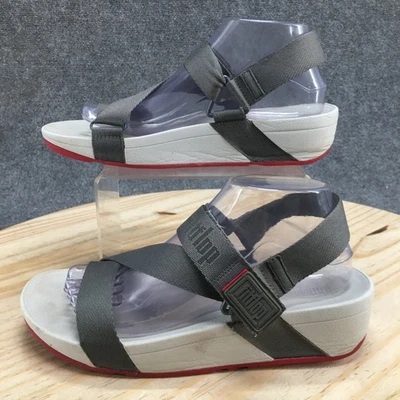 Sandálias FitFlop Feminina 9 Surfa Slingback Cinza Casual Conforto Biqueira Aberta Salto Cunha - Imagem 1 de 4