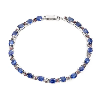 Браслет из стерлингового серебра 925 пробы с овальным кианитом родолитом драгоценными камнями ювелирные изделия 7,5 дюйма - Изображение 1 из 4