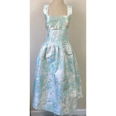 ASOS Ivory/Blue Corset A-Line Floral Midi Dress Women's Size 4 - Image 1 of 4