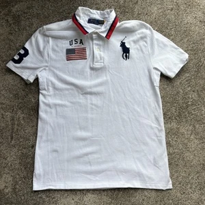 Polo Ralph Lauren Boys Youth T-Shirt White XL USA Flag Rugby Embroidered Logo - Picture 1 of 5