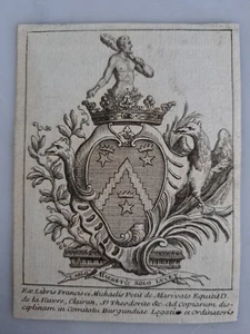 EX LIBRIS ARMORIE DE F. M. PETIT DE MARIVATS / VALET DE CHAMBRE DU ROI / XVIII e - Picture 1 of 2