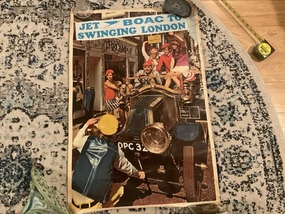 ORIGINAL 1960S AIRLINE POSTER JET BOAC TO SWINGING LONDON - GROOVY! - Image 1 of 4
