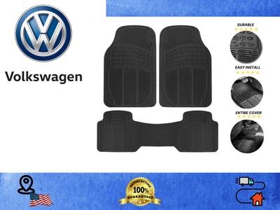 For all Volkswagen cars Floor Mats Front & Rear 3pcs Rubber Textured - Image 1 of 4