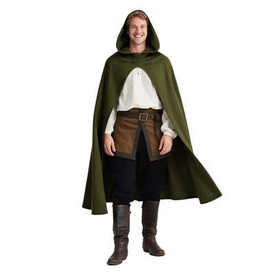 Capa de bruja con capucha renacentista con capucha disfraz medieval de Halloween-verde Foto 1 de 4