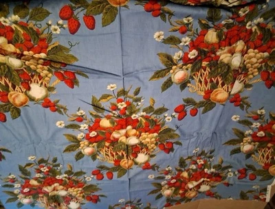 Flowers On Blue Cotton Fabric Everglaze Finish 56" X 42" - Image 1 of 4