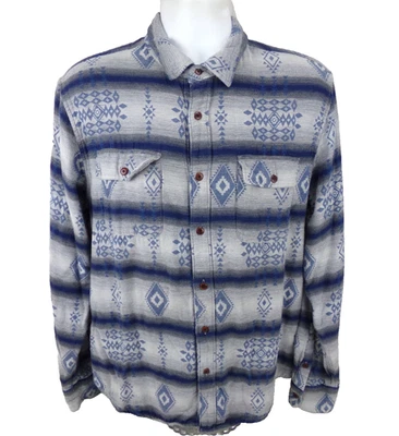 Lucky Brand Southwestern Shirt Large Blue Graphic Classic Fit 2 Pockets Foto 1 de 4