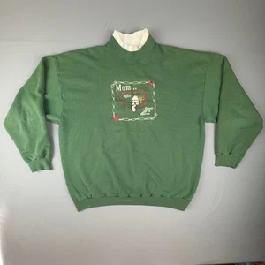 Vintage Sweatshirt Women M Green Mom Heart Patch 90s Cottagecore Pullover USA - Picture 1 of 6