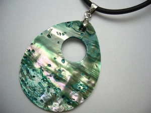 Genuine Paua Shell Pendant Teardrop Shape 2mm Rubber Cord Necklace 18" # 30190-9 - Picture 1 of 1