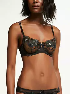 John Lewis AND/OR Harper Embroidered Star Floral Balcony Bra Black BNWT. - Picture 1 of 6