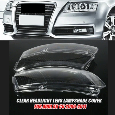 Pair For Audi A6 C6 2006-2011 Headlight Headlamp Clear Lens Cover shade Shell Foto 1 de 4