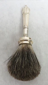 RARE 1915 LONDON STERLING SILVER QUEEN ANNE BADGER HAIR BEARD SHAVING BRUSH - Picture 1 of 4