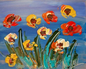 FLOWERS SKY BY MARK KAZAV - ORIGINAL OIL PAINTING ABSTRACT MODERN ART Pwd - Picture 1 of 2