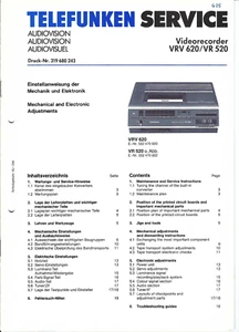 Telefunken Original Service Manual für VRV 620 / VR 520 Schaltpläne Einstellunge - Picture 1 of 2