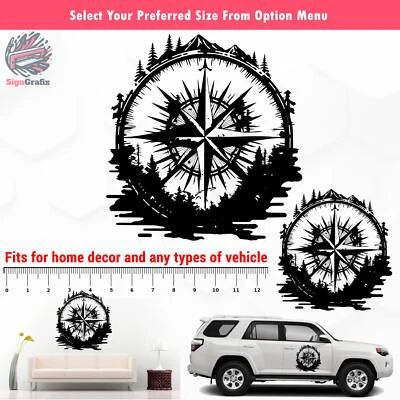 Mountain-Themed Compass Vinyl Decal | Suitable for RVs, Campers, and Off-road - Image 1 of 4