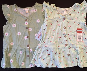 Cat & Jack Girls Size 8 Medium Ruffled Short Sleeve Shirts NWT Lot Of 2 - Picture 1 of 10